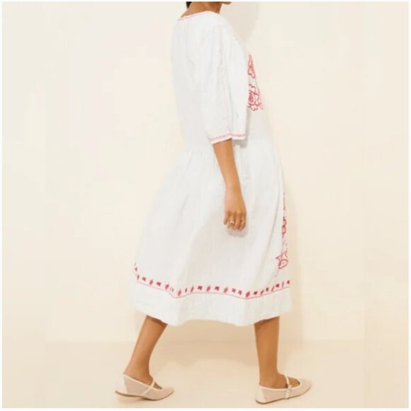 Free People Saugatuck Embroidered Midi Shirt White Dress Oversized size L - Picture 4 of 11